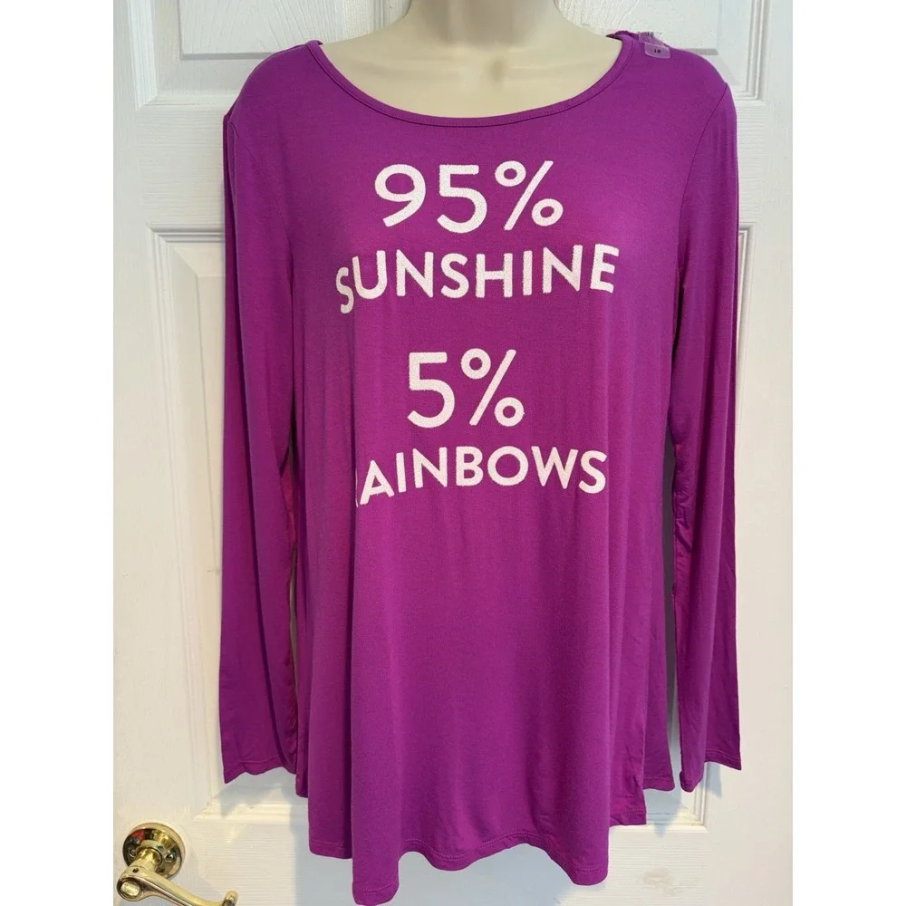 Justice Girls Size 18 Pink Purple Long Sleeve Top 95% Sunshine 5% Rainbows NWT